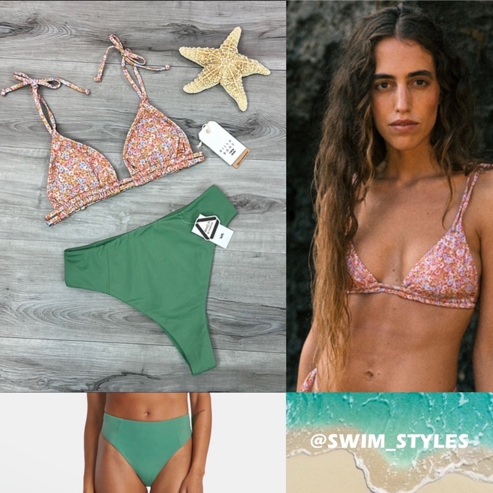 ☀️BILLABONG☀️ RVCA☀️ Chase The Sun Double Ruched Triangle SOLD HIGH RISE CHEEKY
